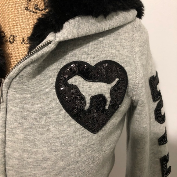 SOLD {PINK VS} Fur Lined Zip-Up Sweatshirt - Picture 3 of 7